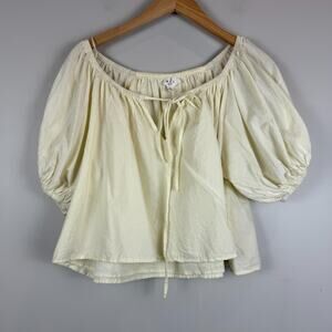 Mable Top Women's M Cream Tie-Neck Puff Sleeve Peasant Crop Boho Milkmaid Summer